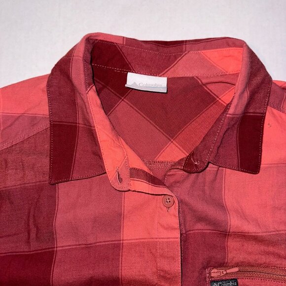 Columbia Pink Red Plaid Cotton Blend Long Sleeve Button Up Womens Large - Picture 3 of 6